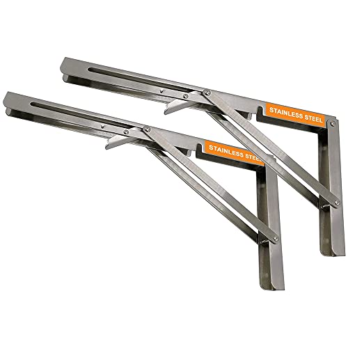 VOLO Pack of 2 Pieces (1 Set ) Heavy Duty Folding Bracket | 150 Kg Load Capacity | Foldable Wall Shelf Bracket | Fold Down Table and Wall Bracket with Fittings | (Stainless Steel, 8 Inch (200mm))