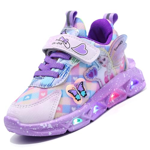 Zapatos luminosos for niñas de 2 a 8 años, zapatos ELSA, infantiles con cierre de MAGIC TAPE, zapatillas deportivas y deportivas, zapatos de interior ideales for el colegio y el tiempo libre(Púrpura,3