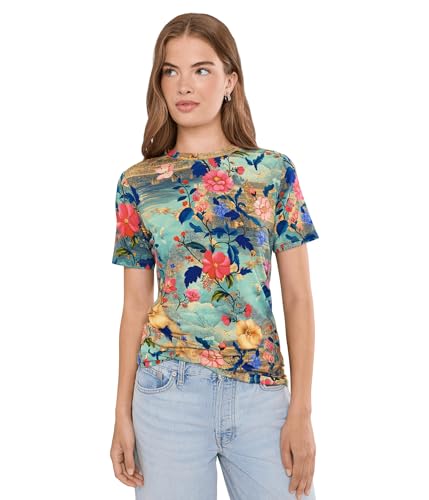 Johnny Was, Women's, The Janie Favorite Short Sleeve Crew Neck Tee, Chemis Scarf, X-Large