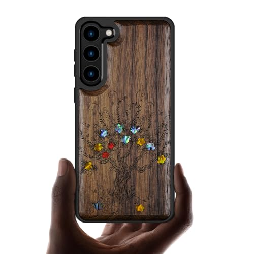 Coque Samsung S23 gravure arbre de fleur en bois de noyer idée cadeau unique
