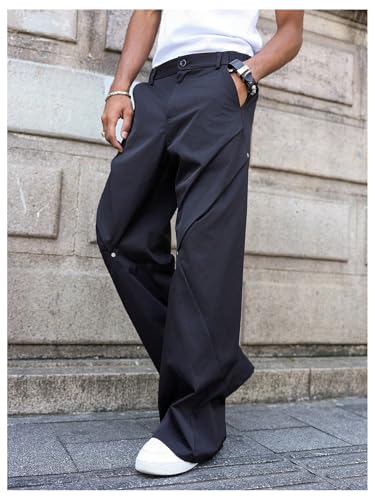 Verdusa Men's Rivet Wide Leg Dress Pants Business Casual Loose Long Trousers with Pockets4