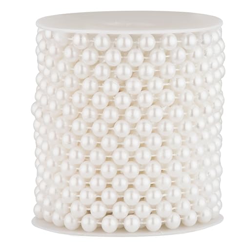 8mm Pearl Garland, 33 Feet Faux Pearl Garland Spool Roll for Wedding Centerpiece Backdrop Christmas Tree and Flowers Decoration DIY Craft (White)