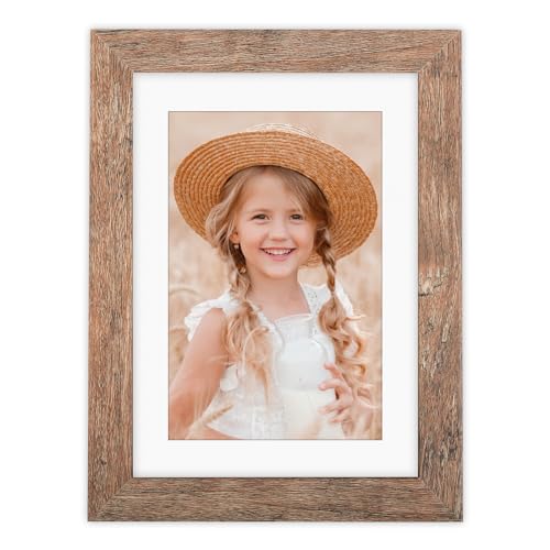 ORIVAN 5x7 Picture Frame Wood Display Picture 4x6 with Mat Vintage Brown