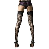 Byuuu セクシー 花柄 網タイツ 女性 靴下 伸縮性良い サイハイソックス レディース ッキング ニーソックス メッシュ タイツ 美脚 ロングソックス フリーサイズ (ブラック, 1足組)