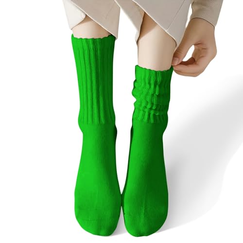 Image of COUVER Womens Scrunched Slouch Socks Soft Cotton Breathable Retro Crew or Knee High, Multiple Colors