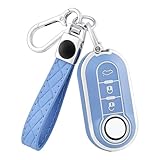 OFF WE GO Coque Clé Etui Cles pour Fiat 500 Punto Bravo Panda Lancia Ypslon Abarth Doblo Ducato Idea Linea Ulysse Tipo Voiture Clé à Télécommande Étui avec Porte clés Couvre Clef Cache Cle,Argent Bleu