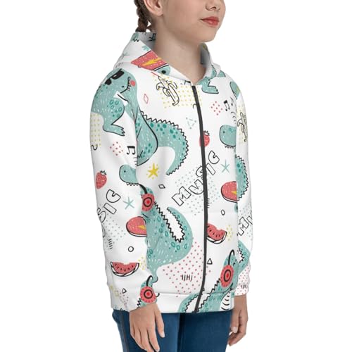 Music Lover Dinosaur Kid Hoodies Boys Zip Up Sweatshirts Girls Pullover with Pocket4