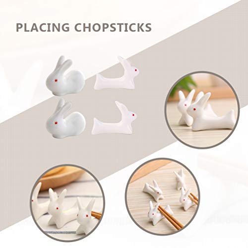 Yardwe 4Pcs Titular Pauzinhos Colher Garfo Chopsticks Descansa de Coelho Da Páscoa Coelho de Cerâmic