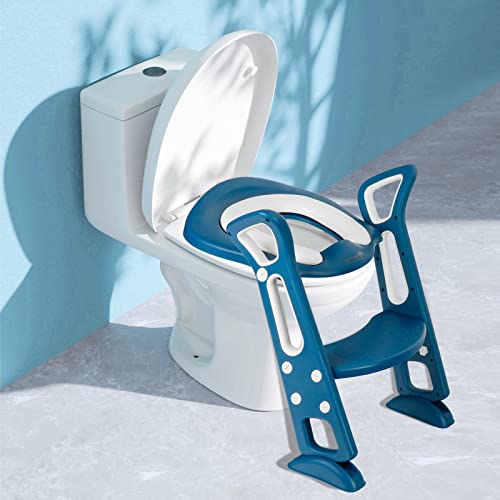 KAHOO Kinder Toilettensitz mit Treppe Kindertoiletten, Höhenverstellbar Töpfchentrainer, Klappbar WC Sitz für Jungen und Mädchen, Stabil Rutschfest, Blau Cover