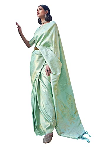Image of SWORNOF Womens Kanjivaram Silk Saree with Zari Woven Saree With Blouse Piece