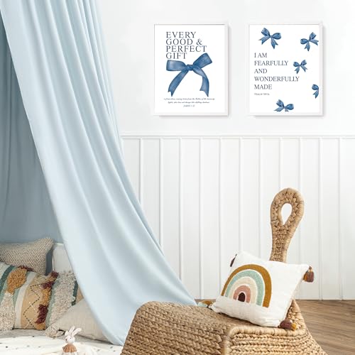 Image of LARTSFRO Coquette Navy Blue Bow Wall Art Decor Posters, Navy Blue Bow Room Bedroom Bathroom Dorm Wall Art Decor Aesthetic for Teen Girls Gifts, Inspirational Bible Verses Bow Wall Decor, 10x8 Inch Set of 4 Pcs Bow Pictures (UNFRAMED)