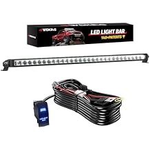 4WDKING 32inch Slim LED White Light Bar & 10FT LED Work Light Wiring Harness Kit 12AWG 1 Leads