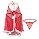 TINAYAUE Damen Sexy Nachthemd Weihnachten Mesh Pyjama Set Kurzes Unterwäsche-Set mit V-Ausschnitt Rückenfreies Neckholder Nachthemd mit Plüsch Glänzendes, leichtes Gewand mit G-String