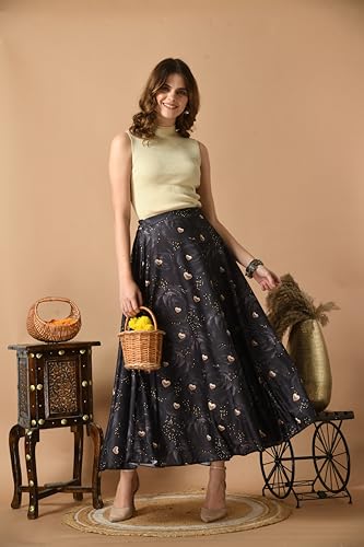 Image of VAGISHA Women's 4-Metre Flared Long Skirt | Skirts for Women Long Length | Long Skirts for Girls | Ethnic & Boho Printed Wear with Elastic Waist | Perfect for Party, Festive & Casual Look