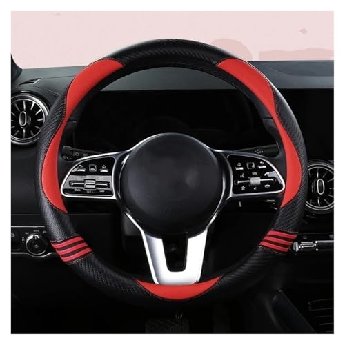 Cubierta Volante Coche Funda para Volante Cuero Perforado Fibra Carbono Antideslizante Resistente Al Desgaste Universal Las Cuatro Estaciones(Red)
