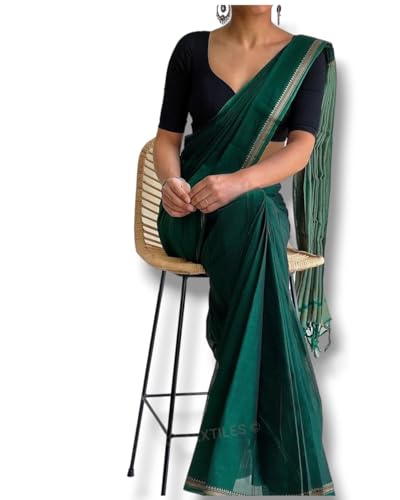 Image of DEVIKA TEXTILES Authentic Narayanpeth 100% Pure Cotton Saree With Running Blouse Piece (Same as saree)