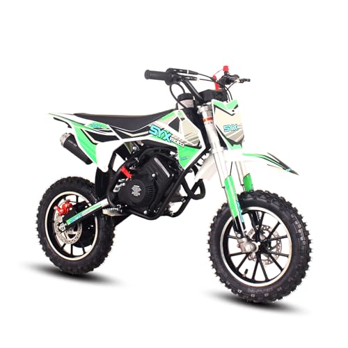 SYX MOTO 58cc Dirt Bike for Kid 8-12 Yrs Pit Bike 4-Stroke Gas Powered Motorcycle Pull Start, Up to 22 Mph 2.0 hp 10'' Wheel, EPA Approved-Green
