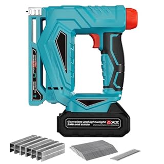 3/8” Cordless Brad Nailer, Cordless Nail Staple Gun with 1 * Battery, 2 in 1 Electric Stapler Nailer with 1000 Nails and 1000 Staples, Nail Gun/Staple Gun, Cordless Fix Nailer 2 Mode for Upholstery