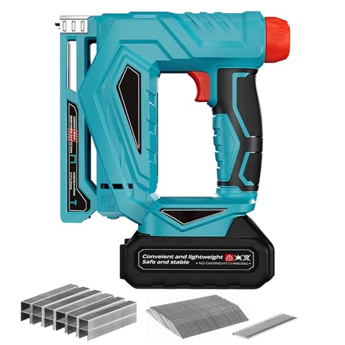 Akku Tacker Nagelpistole Kompatibel mit Makita 18V Lithium-Akku 100W Tackerpistole mit 1000 Gerade Nägel und 1000 U-förmige Nägel Elektro Tacker Elektrotacker (mit 1 Battery)