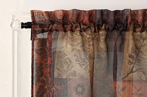 No. 918 Eden Inspirational Patchwork Semi-Sheer Rod Pocket Kitchen Curtain Valance, 56" X 14", Multi #TOP1