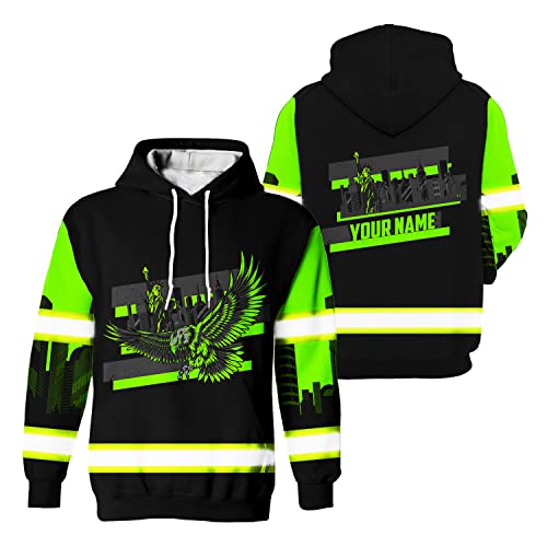 HiVis Custom Safety Hoodie HIEAGLE2 Eagle Fly Customize Name High Visibility Hoodie for Men Reflective Hoodie Hi Vis Hoodie Workwear for Runners, Walkers, Trucker, Operator, Patriotic-M