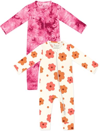 Image of Jimonda Baby Girls Boys Footless Pajamas,Rayon From Bamboo Pjs 2 Way Zipper Long Sleeve Soft Sleeper,Infant Tie-dye Romper