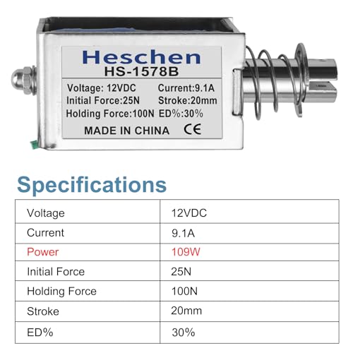Électroaimant solénoïde 12V 4.8A Heschen push pull course 25mm - 3