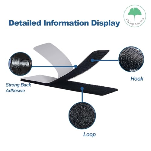Flying Leaves 20 Sets Heavy Duty Adhesive Hook and Loop Strips, 6x2, 4x2, 4x1, 2x2 Inches Strong Double-Sided Fasteners for Home, School, Office, and Classroom Use, Black Interlocking Tape
