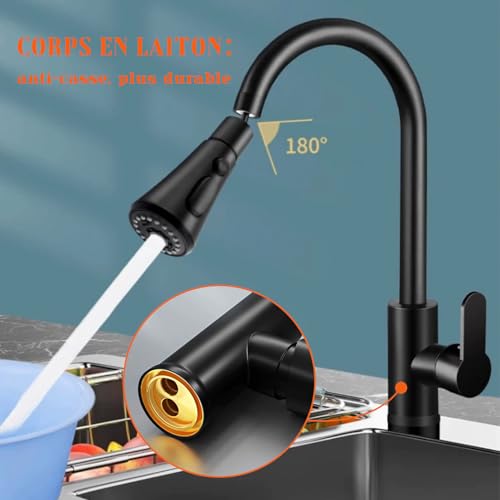 Robinet cuisine mitigeur évier douchette extensible noyau rotatif - 8