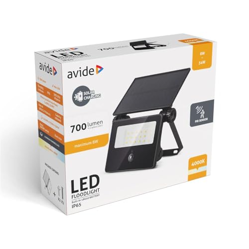 Avide Projecteur LED avec batterie et fonction solaire 700 lm Capteur PIR