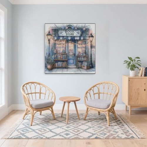 Image of MYBISYMQQ Book Store Cross Stitch Kits for Adults,11CT Stamped Cross Stitch Kits for Beginner,DIY Needlepoint Embroidery Patterns Kits Embroidery Patterns for Home Wall Decor 13.7x13.7 inches