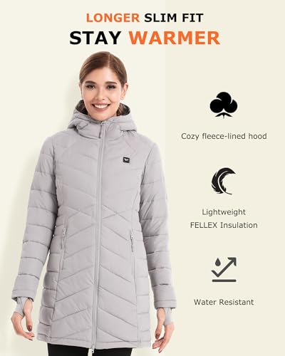 Venustas Women‘s Long Heated Jacket with Battery Pack, 100% Recycled Electric Heated Puffer Winter Coats with Hood4