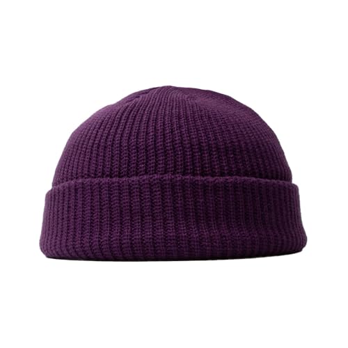 BrightGlow Wintermütze für Herren und Damen Trawler Beanie Watch Hat Roll-up Edge Skullcap Kurze Fischermütze mit Strickbündchen Beanie-Mütze Warm Skimütze Acryl-Strickmütze Lila Erwachsene