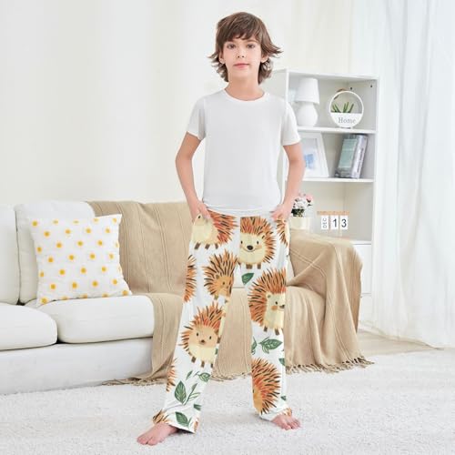 Hedgehog with Leaf Print Boys Long Pants Soft Trousers Elastic Waist Kids Lounge Bottoms with Pockets S-XL 6