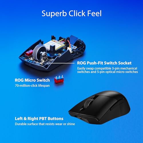ROG Keris Wireless Aimpoint Gaming Mouse - Ergonomico per destrorsi, 75 g, connettività Tri-Mode, 42K DPI, batteria fino a 119 ore, supporto PC/Mac - Nero - Mouse gaming - Immagine 4