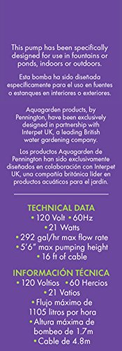 Pennington Aqugarden , Premium Auto Shut-Off Fountain Pump , Suitable for Garden Fountains, Water Features, Aquapoincs & Hydroponics , 150 - 300 Gallon Model - Thumbnail 7