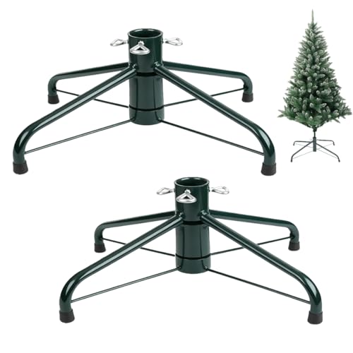 2 Pack Folding Christmas Tree Stand for 3-6 Ft Artificial Trees, Heavy Duty Metal Xmas Tree Holder Fits 0.5-1.29\" Tree Pole, Green (16.9\" & 16.9\")