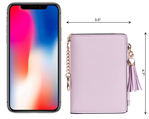 Gostwo Womens Small Bifold Slim Mini Wallet Purse With Tassel And Zippered Coin Pocket (Purple With Key Chain) #TOP1