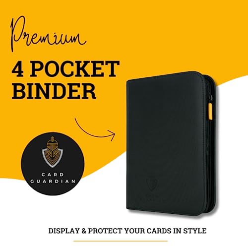Image of Card Guardian - 4 Pocket Card Binder for 160 Cards (Black) | Zipper Closure and Side Loaded Pockets | Compatible with Trading & Sports Cards including Magic the Gathering, Yugioh, Baseball Cards