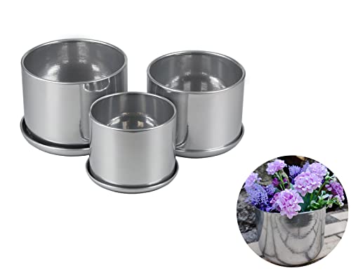 Dipamkar - Set mit 3 Metall-Pflanzgefäßen, multifunktionale Blumentöpfe, geeignet für den Innen- und Außenbereich (Silber) Cover