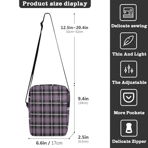 mens messenger bag crossbody shoulder bag crossbody Purse Bag Adjustable Strap for School School- Buffalo Plaid Check Tartan Scotland Purple Vintage3