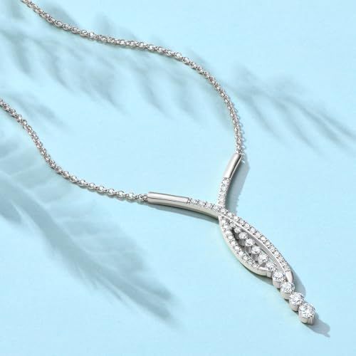 AINUOSHI Lab Created Moisanite Statement Necklace for Women CTW 1.26 Carat Fashion Crossover Design Drop Pendant with 18+2 inch S925 Sterling Silver Chain2
