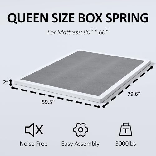 YORMDMO 2 Inch Queen Bunkie Board, Low Profile Heavy Duty Box Spring for Queen Bed, Mattress Foundation Bed Base with Fabric Cover, Easy Assembly
