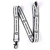Soccer Mom Lanyard Keychain w/Clasp - ID Lanyard for Keys USB Whistle Passport - Sports Fan ID Badge Lanyard - Gift for Girlfriend Wife Mom Her Teacher Friend (White Black 1 Lanyard)