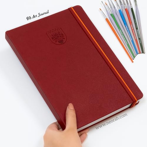 Image of NEORAH - B5 - ART JOURNAL | 200Gsm Dotgrid Notebook |160 Pages(25.0 x 17.5 cm) | Lay Flat |Hard Cover Bullet - Journal |3 Bookmarks |Elastic Closure | Inner BackPocket | Ideal-Bujo,Sketchbook (RED)