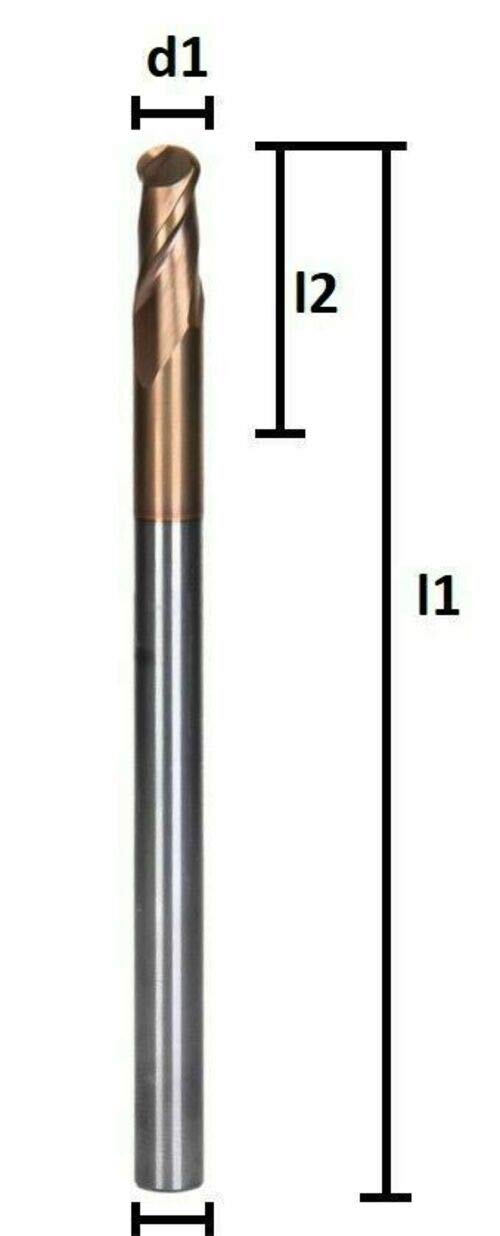 VHM Radiusfräser, überlang, extralang Ø 3/4/ 6/8/ 10/12 mm, Z=2, beschichtet, Größe: 6R3 x 15 x 100 mm