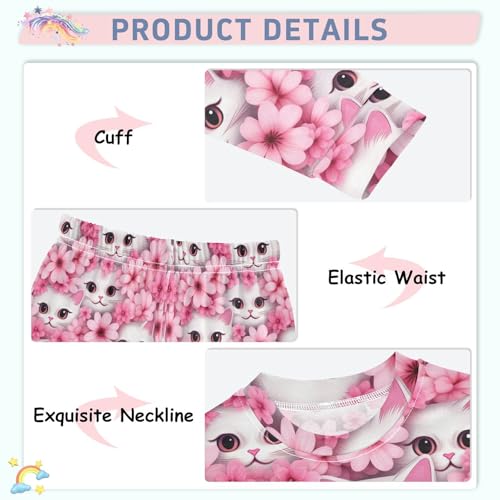 ALAZA Cat Kitten Flowers Pajama Set Pijamas Para Niños Long Sleeve Sleepwear3