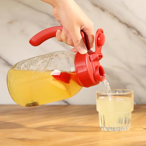 Image of 2 Pack Regular Mouth Mason Jar Lids with Handle, Airtight & Leak-proof Seal, Easy Pouring Spout, Turns your Mason Jar into Pitcher