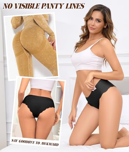 Image of Sexy Seamless Underwear Wave Edge No Show Bikini Panties V-waist Ice Silk Hipster Lady Cheeky Invisibles Briefs 6 Pack