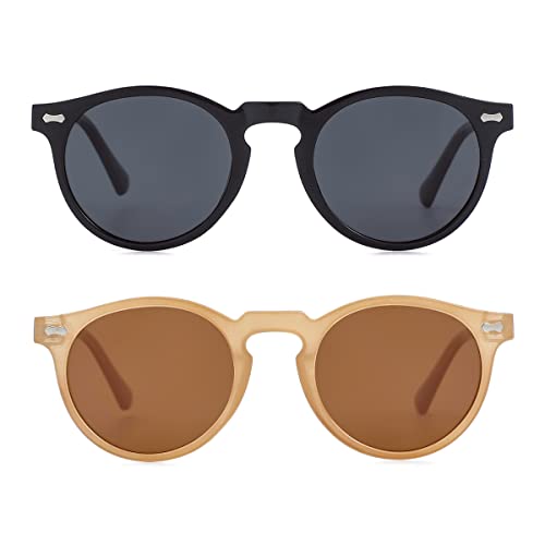 Image of Gleyemor Vintage Polarized Sunglasses for Men Round Sunglasses UV400 Protection Retro Hand-crafted Acetate Frame